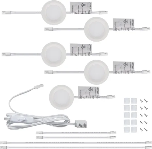 Miniatura 15 de LUMILAND Luces LED de disco con cable de 120 V (2.7Wx3) Plug-in iluminación blanco cálido, luz LED para gabinete para cocina, puede ser montaje