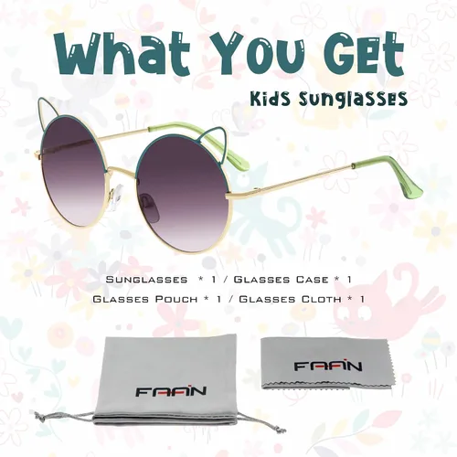 Miniatura 6 de FAA'N Gafas de sol para niños, decoraciones de fiesta geniales de metal con orejas de gato redondas para niñas, bonitos regalos para niños
