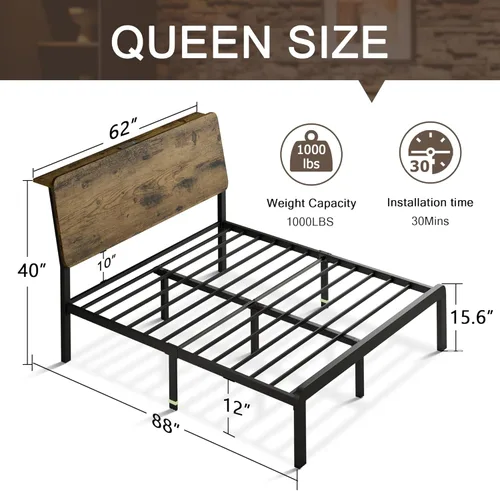 Miniatura 2 de Einhomn Base de cama Queen con cabecera de almacenamiento ergonómico, marco de cama LED con estación de carga, almacenamiento debajo de la cama