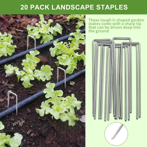 Miniatura 4 de Paquete de 20 grapas galvanizadas para paisaje, estacas resistentes en forma de U de 6 pulgadas, estacas de jardín de tela para césped para asegurar