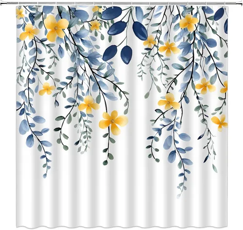 Miniatura 2 de Cortina de ducha con diseño de hojas florales, eucalipto azul, acuarela, plantas naturales, botánicas, bohemias, tela fresca, rústica, decoración
