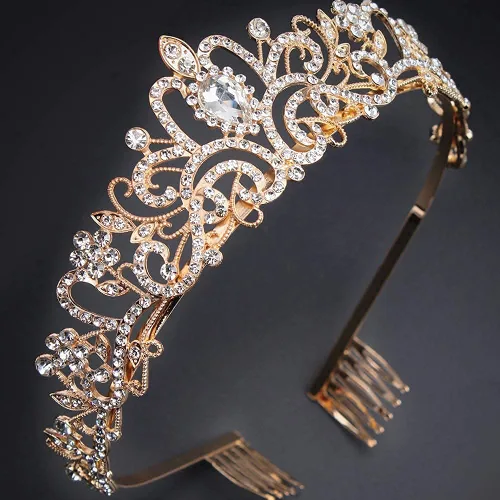 Miniatura 7 de Didder - Diadema con corona de tiara de cristal dorado. Elegante corona con peines para princesa, para mujeres y niñas, ideal para novias, bodas, 02