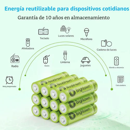 Miniatura 4 de Brightown Paquete de 4 baterías AA recargables – 1000 mAh 1.2 V NiMH batería de alta capacidad – Ideal para luces solares y dispositivos domésticos