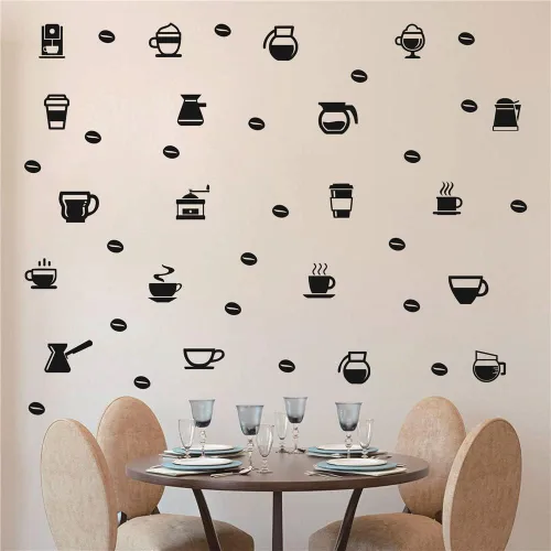 Miniatura 4 de Cafetería Casa Wall Decal extraíble DIY café taza taza ventana vidrio pared decoración frijol leche cocina pared adhesivo TM-103 (negro)