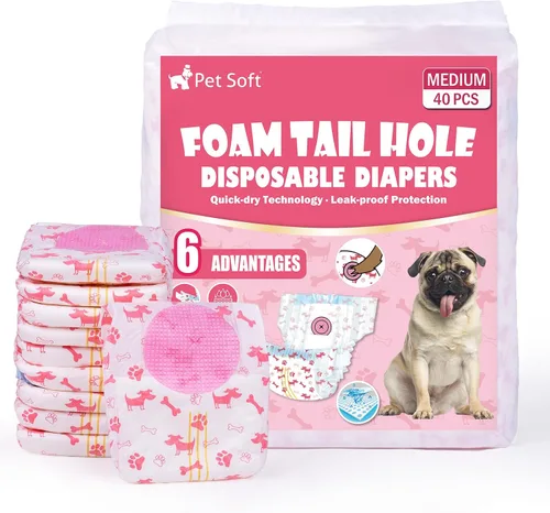 Miniatura 9 de Pet Soft - Pañales desechables para perras - Pañales para perras hembra con agujero ajustable de cola de espuma, indicador de humedad para perritos