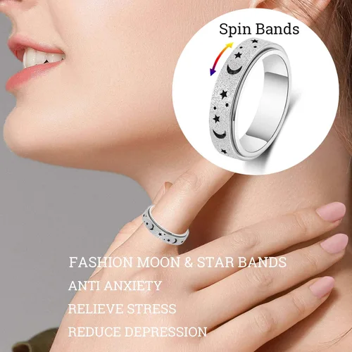 Miniatura 3 de Anillo de alivio de la ansiedad, anillo giratorio para aliviar el estrés, de acero inoxidable, anillo giratorio para mujeres, hombres, unisex