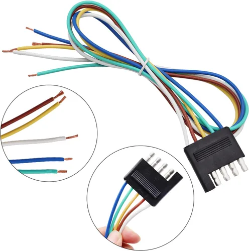Miniatura 2 de Arnés de cableado de remolque plano de 5 vías y 5 puntas de 22 pulgadas, cable de extensión de conector macho de 5 pines, arnés de cableado de luz