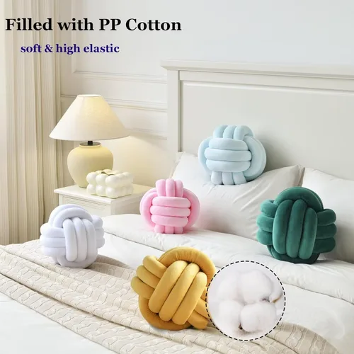 Miniatura 2 de Almohada de nudo suave de felpa, cojín redondo de bola anudada de 8 pulgadas, decoración de nudo negro para dormitorio y sala de estar