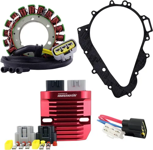 RMSTATOR Kit de solución, estator generador + regulador rectificador universal de aluminio mecanizado rojo serie repuesto para Aprilia RSV/Tuono
