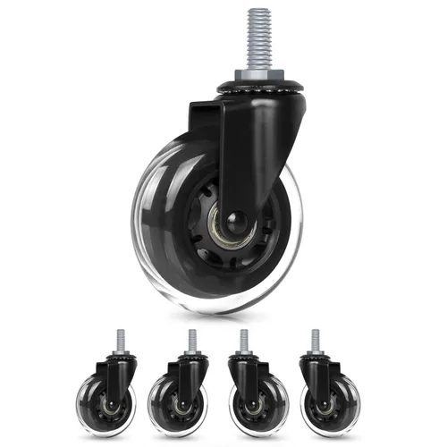 Hirate Paquete de 5 ruedas para sillas de oficina con vástago roscado de 5/16 pulgadas a 18UNC, sillas giratorias suaves de 3 pulgadas, ruedas de