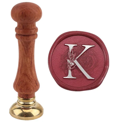 Sello de cera del alfabeto K, sello de cera de hojas de eucalipto con letra K para sellar ceras, kit de sello de invitación de fiesta y tarjeta de
