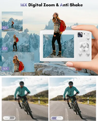 Miniatura 5 de Cámara digital 4K, cámaras de enfoque automático de 48 MP para fotografía, cámara compacta de vlogging con cámara frontal y trasera, cámaras de Beige