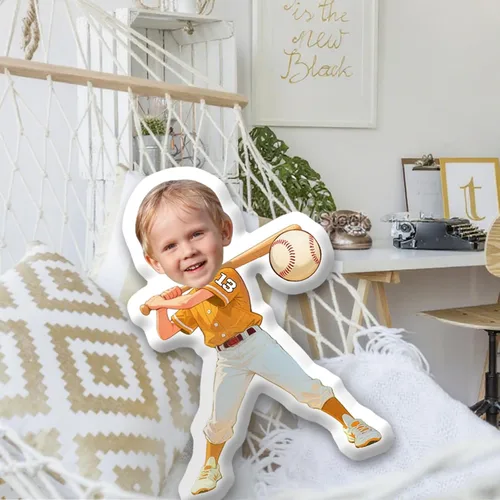 Miniatura 4 de Almohadas personalizadas con temática de béisbol, almohada facial con números personalizados con imagen, almohada en forma de cabeza 3D, divertidos