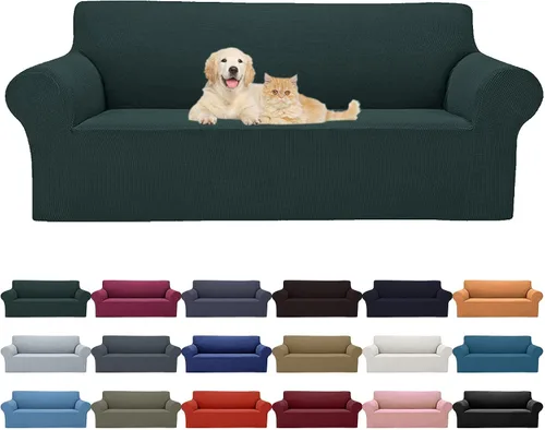 Miniatura 41 de Cupuamon Funda elástica para sofá de 1 plaza, funda protectora de muebles con parte inferior elástica de tela jacquard a cuadros pequeños para Beige