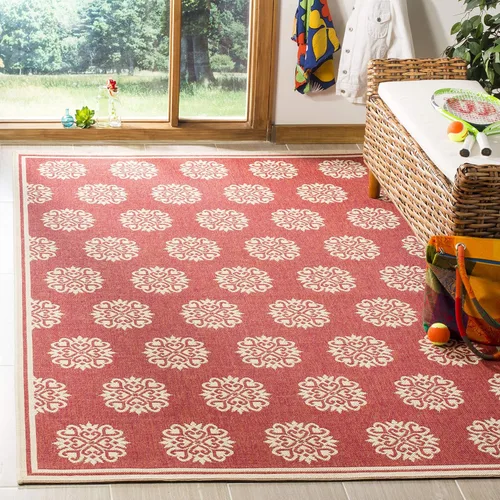 Miniatura 8 de SAFAVIEH Alfombra lavable al aire libre Linden Collection – 6'7" cuadrada, crema y beige, no desprende pelusa y fácil de limpiar, ideal para patio
