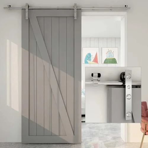 Miniatura 4 de CCJH Kit de herrajes para puertas correderas de acero inoxidable de 5.5 pies, kit de puerta de granero de madera resistente y suave, apto