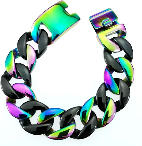 Miniatura 4 de Pulsera de acero inoxidable 316L con borde redondo y acabado negro enorme de 0.945 in
