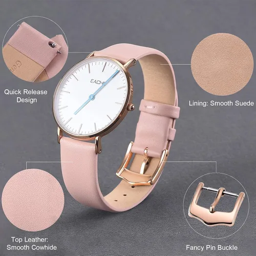 Miniatura 5 de EACHE Correas de reloj de cuero de liberación rápida para hombres y mujeres, correas de reloj de cuero fino para mujer, 0.472 in, 0.551 in, 0.630