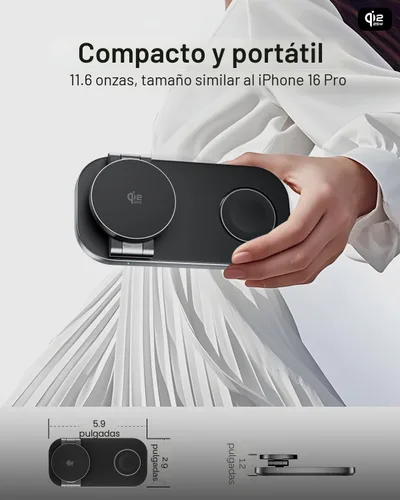 Miniatura 5 de Estación de carga inalámbrica 3 en 1 para dispositivos Apple, soporte de cargador rápido magnético plegable compatible con MagSafe para iPhone negro