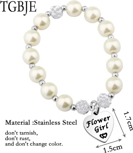 Miniatura 2 de TGBJE Pulsera de perlas para niña de flores, regalo de fiesta de boda, regalo para niña de flores, regalo para dama de honor, pulsera de perlas