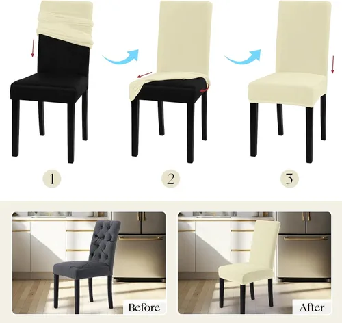 Miniatura 7 de MOSAYT Juego de 2 fundas elásticas de terciopelo para sillas de comedor, fundas suaves con tela extraíble gruesa para sillas Parsons, protectores
