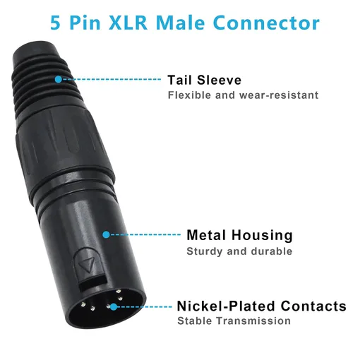 Miniatura 3 de Conector de cable XLR de 5 pines XLR de 5 pines macho y hembra, conector de micrófono, adaptador de audio, negro, 2 pares (M+F)