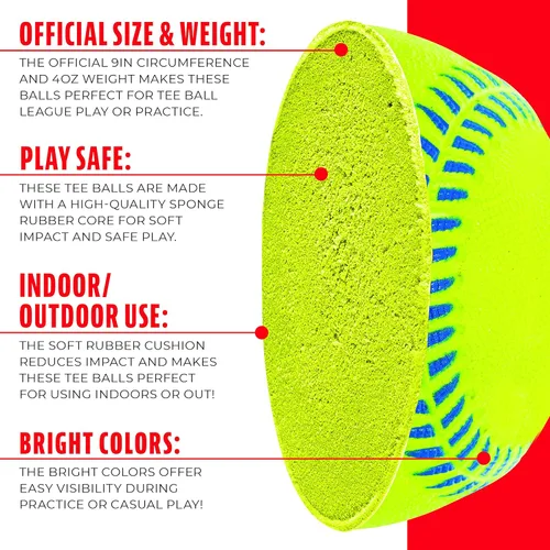 Miniatura 4 de Franklin Sports - Pro Brite - Pelota de Goma de Neón para Teeball - MLB - Tball Juvenil - Béisbol + Sóftbol - Uso Interior y Exterior