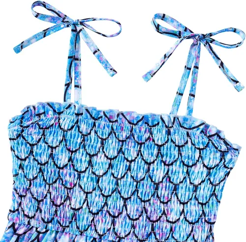 Miniatura 5 de Vieille Vestido de verano para niñas pequeñas, vestido de verano con tirantes delgados, vestido de princesa estampado floral, vestido casual