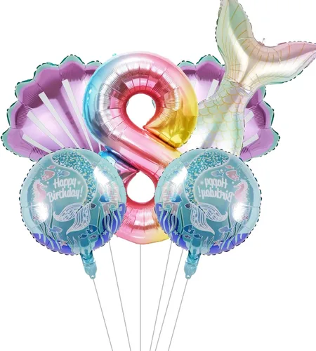 Juego de decoración con globos de aluminio de sirena o temática marina o bajo el mar, para decoración de fiestas, cumpleaños, baby showers,