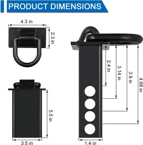 Miniatura 2 de TOPSHINE Amarres con Anillo en D para Bolsillo de Estaca de Remolque, Paquete de 4, Capacidad de 12,000 libras, con Pasador de Enganche de 5/8
