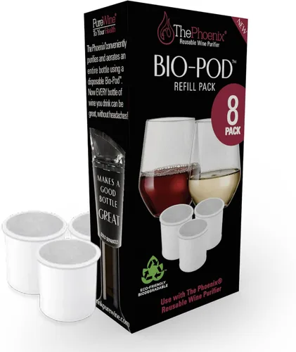 PureWine Bio-Pods para purificador y aireador de vino, filtros de vino rojo y blanco para histaminas y sulfitos, ayuda a alergias y dolores de