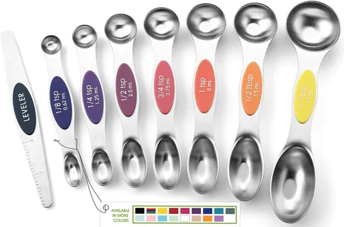 Miniatura 14 de Spring Chef Juego de 8 cucharas magnéticas de medición de acero inoxidable con nivelador, juego de cucharaditas y cucharas de mesa de doble cara