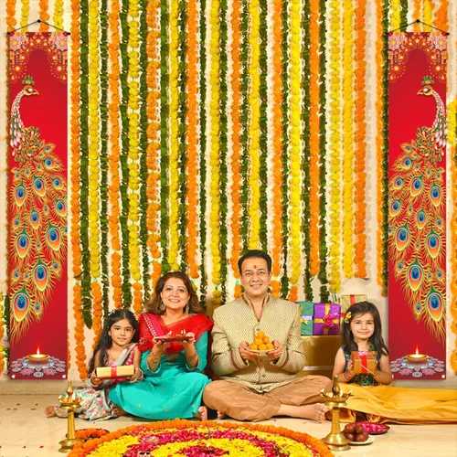 Miniatura 4 de Nepnuser Cartel de feliz Diwali para porche, pavo real, festival indio de luces, decoración de fiesta, letrero de bienvenida hindú Deepavali