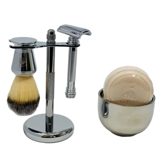 Miniatura 2 de G.B.S Kit de afeitado para hombre, maquinilla de afeitar de doble filo y soporte para brochas, cuenco de afeitar, jabón y cuchillas de afeitar DE