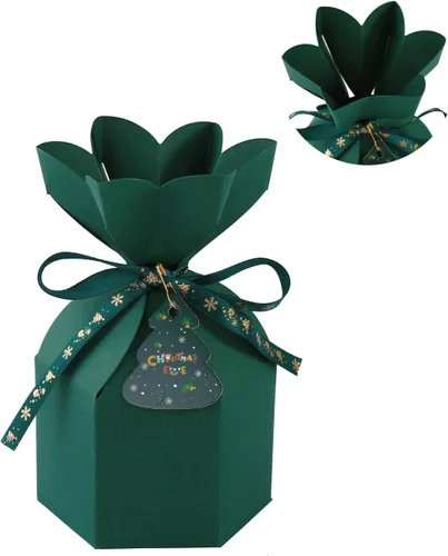 20 piezas de cajas de regalo de Navidad con tapa, juego de fiesta de galletas, caja de papel para golosinas con moño, tamaño pequeño, envoltorio