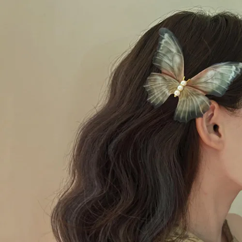 Miniatura 2 de Jumwrit 2 pinzas de mariposa para el cabello, estilo bohemio, grande, verde perla, 3D, alas móviles, pasador de pelo de mariposa, pinzas