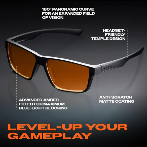 Miniatura 2 de Titan - Lentes de juego anti luz azul para hombre, protección UV400, bloqueo de luz azul para computadora, fatiga ocular Negro