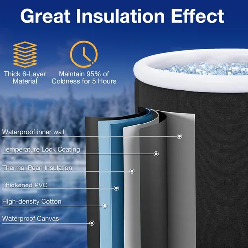 Miniatura 3 de GYMAX Bañera de hielo, bañera de inmersión fría de 66 galones con tapa, bañera de hielo inflable para adultos para recuperación de terapia de frío