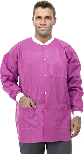 Miniatura 9 de Chaquetas de laboratorio desechables dentales Puños y cuello de punto suave SMS duraderos con 3 bolsillos Chaqueta de laboratorio médico