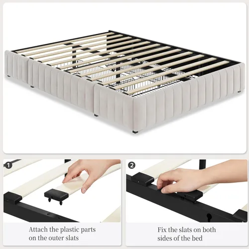 Miniatura 6 de Yaheetech Bastidor de cama completo con plataforma tapizada con 3 cajones de almacenamiento, gran espacio de almacenamiento/Listones de madera