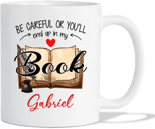 Taza de café con texto en inglés «Be Careful Or You'll End Up In My Book Writer», regalos para autor, novelista, poetas, taza de viaje de escritor
