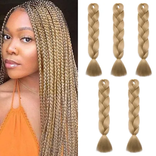 Miniatura 105 de Benehair Extensiones de cabello trenzado ombré de 24 pulgadas, 1 paquete de extensiones de cabello trenzado jumbo de alta temperatura, cabello