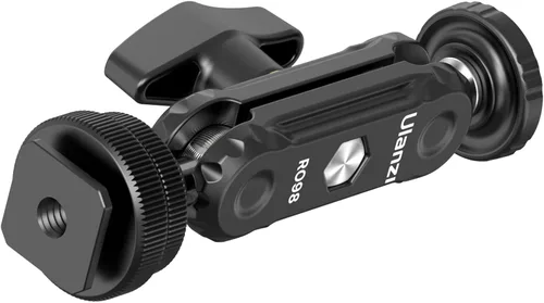 Miniatura 9 de R098 Cold Shoe Monitor Mount, 1/4 "Rotable Dual Ballhead Hot Shoe Mount Micrófono Luz de relleno Monitor de cámara Soporte giratorio Compatible