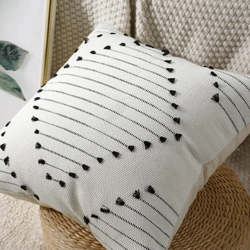 Miniatura 2 de PANOD Fundas de almohada tejidas bohemias con borlas de 18 x 18 pulgadas, decorativas, para interiores y exteriores, funda de cojín cuadrada bohemia