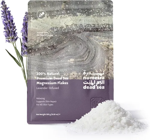 Dead Sea - Juego de baño de escamas de magnesio 100% puro con aceite esencial infundido de lavanda (bolsa de 8.82 onzas)