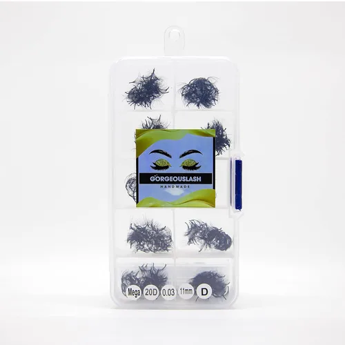 Miniatura 44 de Extensiones de pestañas 20D, 25D. 500 abanicos de pestañas prefabricados. Extensiones de pestañas. Hechas a mano (20D - rizo D - 0.03, 0.55 pulgadas)