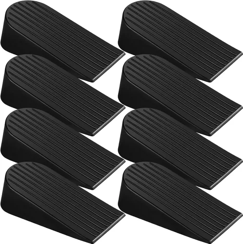 Frienda Paquete de 8 topes grandes de goma resistentes para la parte inferior de la puerta, tope de cuña para oficina en casa (negro)