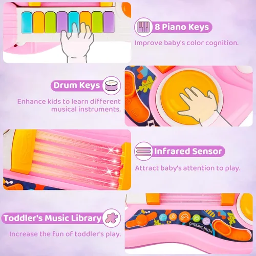 Miniatura 4 de Guitarra para niños 2 en 1 Instrumentos musicales para niños Piano para niños pequeños Juguete de guitarra eléctrica con correa Juguetes musicales