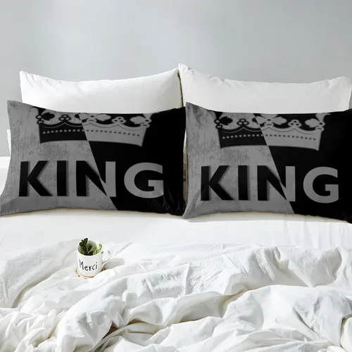 Miniatura 4 de Sábana bajera ajustable King Crown vintage negro y gris, sábanas románticas para el día de San Valentín, tamaño individual para mujeres, regalos
