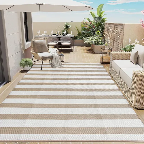 Miniatura 33 de PureCozy Alfombra de paja de plástico para exteriores, color negro, beige, grande, impermeable, para patio, 5 x 8 pulgadas, geométrica, reversible